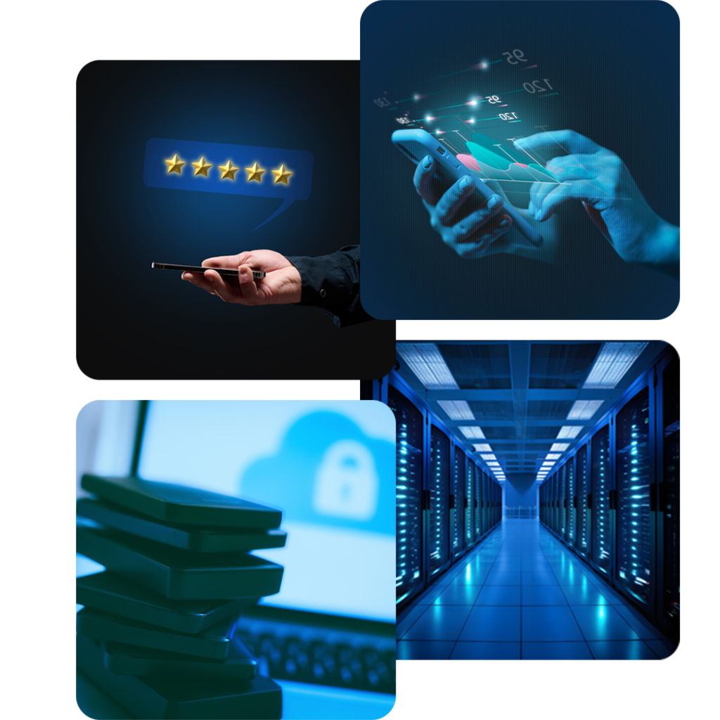 a collage of different images of a hand holding a phone